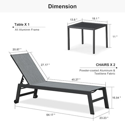 PURPLE LEAF Patio Chaise Lounge Set 2 Pieces Textilene Pool Lounge Chairs - Image 2