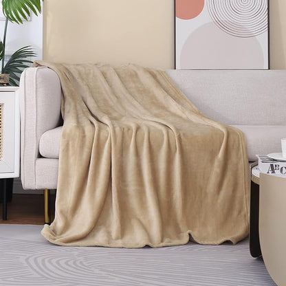 Beige Fleece Plush Throw Blanket 50"x60"for Couch Sofa Fuzzy Cozy Flannel | by JIAHANNHA