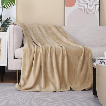 Beige Fleece Plush Throw Blanket 60"x80"for Couch Sofa Fuzzy Cozy Flannel | - Image 2