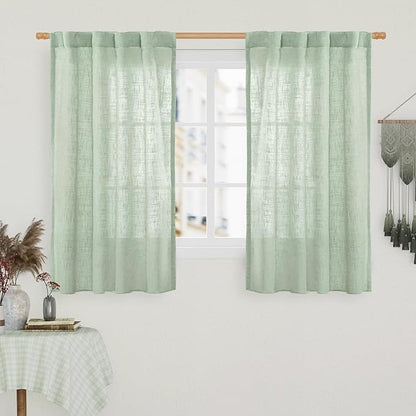 Linen Curtains 48 Inch Length Semi Sheer Light Filtering 2 Panels | Linen by LAMIT