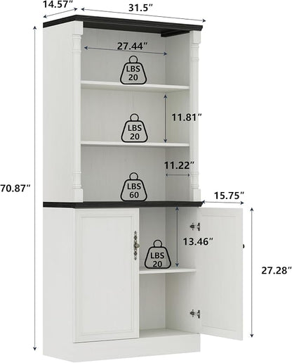 Bookshelf with Doors, Floor Standing Display Storage Cabinet - Image 2