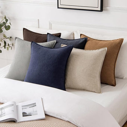 MIULEE Decorative Linen Euro Sham Pillow Covers 26x26 Brown | Boho Farmhouse​ - Image 5