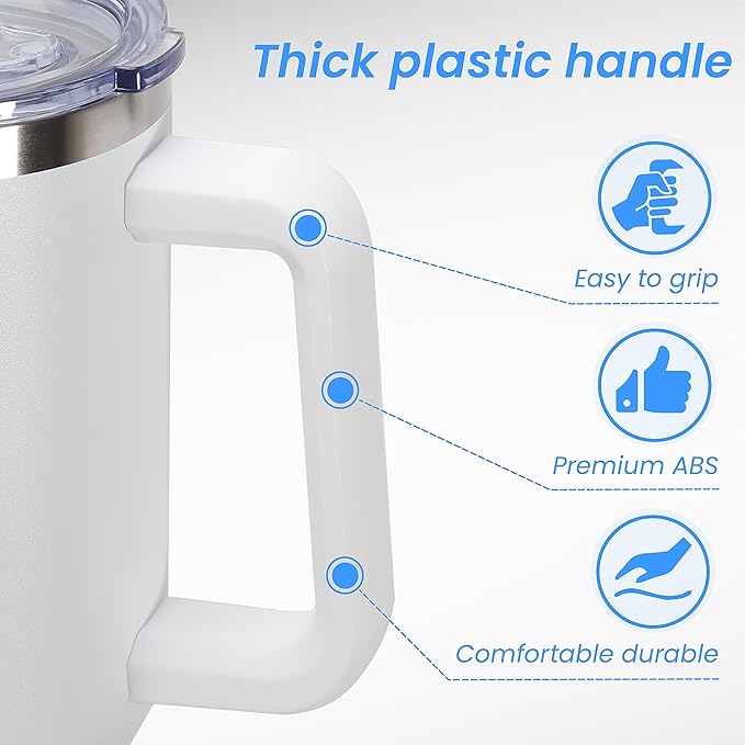 DOMICARE 40 oz Tumbler with Handle and Straw, Stainless Steel Tumbler with Lid and Straw, Reusable Vacuum Insulated Cup, Travel Coffee Mug, White, 4Pack