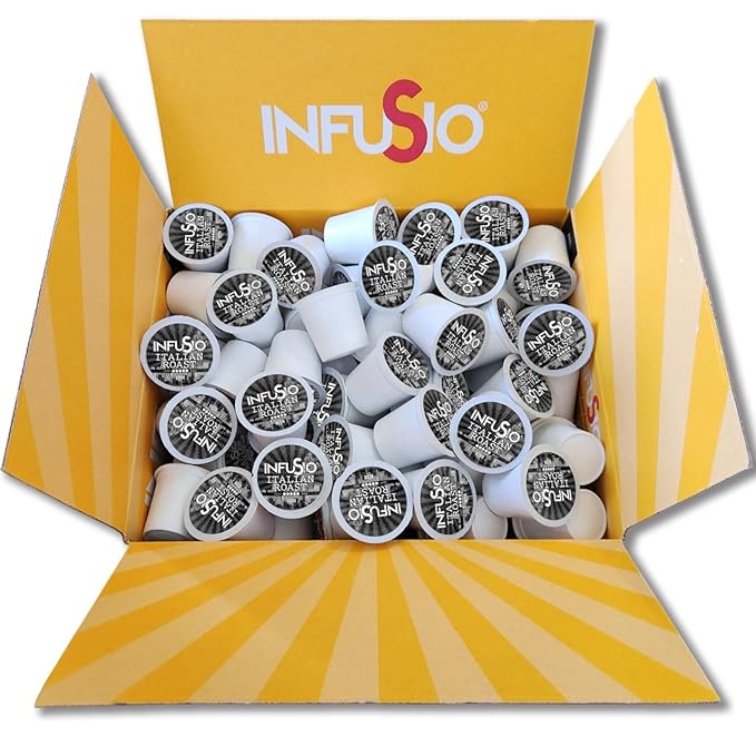 InfuSio Coffee Pods 96 Count Italian Roast Dark Roast Single serve Coffee pods for Keurig K Cups Brewers - InfuSio Premium Roasted Keurig 2.0 Compatible