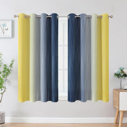 Navy Blue and Yellow Ombre Blackout Curtains - Image 2