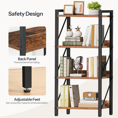 HOOBRO Bookshelf, 4-Tier Industrial Bookcase, Book Shelf Storage Organizer - Image 6