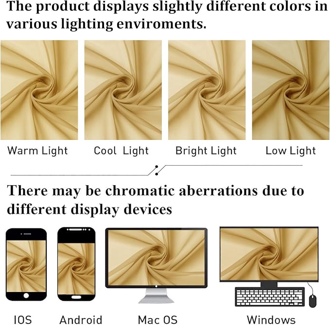 Gold Sheer Curtains 72 Inch Length 2 Panels, Light Filtering Voile Window Drapes - Image 5