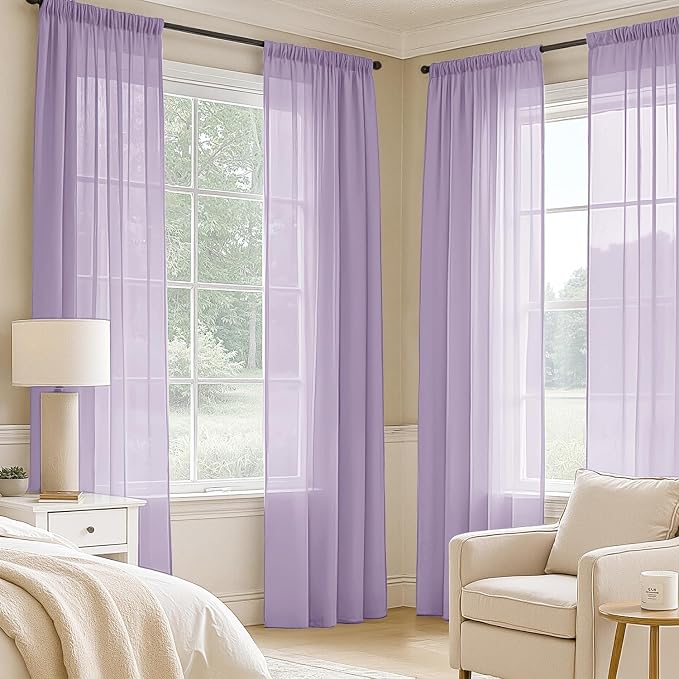 MIULEE Light Purple Sheer Curtains 108 Inches Long 4 Panels 42 x 108 Inches | - Image 2