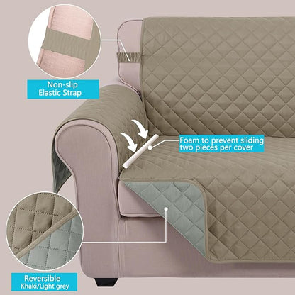 U-NICE HOME Reversible Oversized 28''Chair Covers, Khaki/Light Grey | Armchair - Image 4