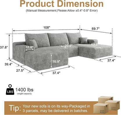 108" Sectional Couches for Living Room Cloud Couch Sofa - Image 2