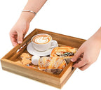 YOUEON Set of 2 Acacia Wood Serving Tray with Handles, 10x10x2 Inch Decorative Serving Trays for Food, Ottoman Tray, Square Coffee Table Trays for Dinner, Coffee, Wine, Appetizer