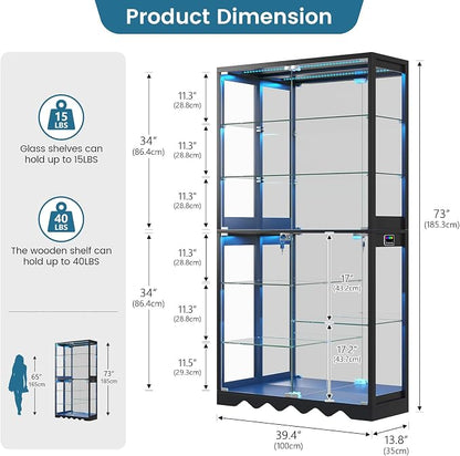 Large Display Cabinet with Glass Doors, 8-Tier RGB Curio Cabinet with Smart - Image 2