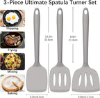 Coukre Silicone Spatula Set of 3, High Heat Resistant, BPA-Free, Kitchen Utensils, Fish Spatula, Solid & Slotted Turner for Non-Stick Pans, Flipping Eggs, Pancakes, Fish, Burgers (3, PureGray)