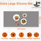 49.2''x15.7''(125cmx40cm) Extra Large Silicone Mat, Silicone Mats for Kitchen Countertop, Heat Resistant Mat Kitchen Island Countertop Protector, Waterproof Kitchen Counter Mats, Light Gray