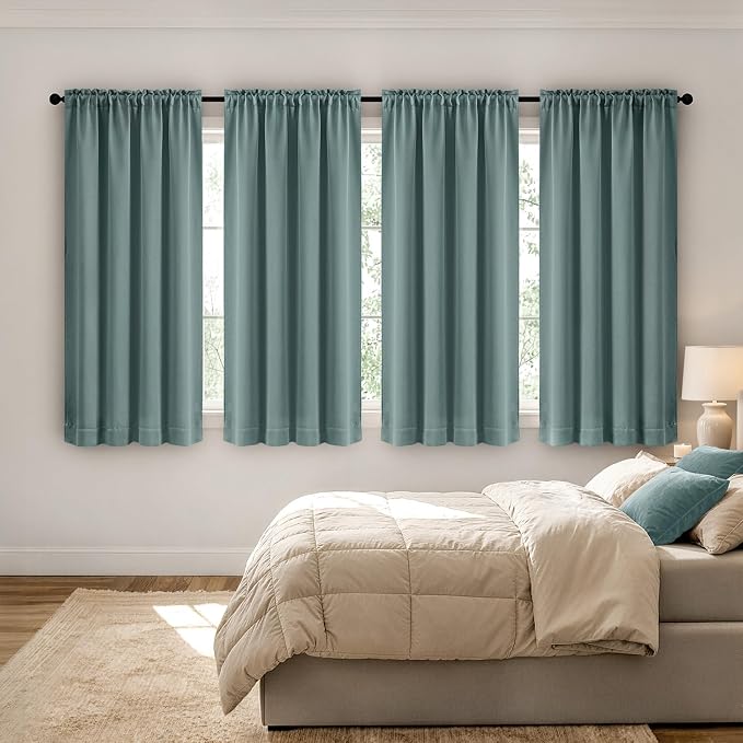 MIULEE 4 Panel Set Short Bedroom Blackout Curtains 54 Inch Long Dusty Blue | - Image 2