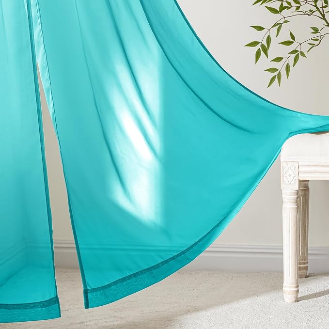 MIULEE Turquoise Sheer Curtains 108 Inches Long 4 Panels 42 x 108 Inches | - Image 6