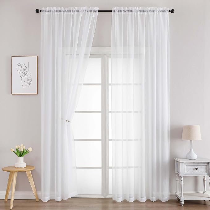 Chyhomenyc White Sheer Curtains 96 Inches Long 2 Panels, Light Filtering White by Chyhomenyc