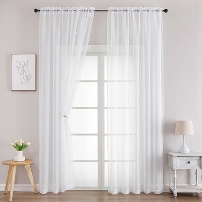 Chyhomenyc White Sheer Curtains 72 Inches Long 2 Panels by Chyhomenyc
