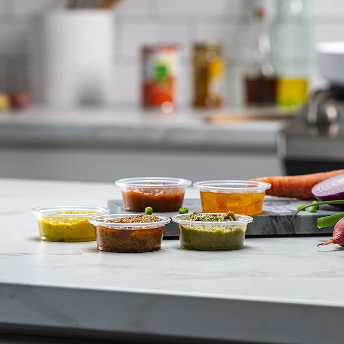 [2 oz - 200 Cups Clear] Diposable Plastic Portion Cups No Lids, Small Mini Containers For Portion Controll, Jello Shots, Meal Prep, Sauce Cups, Condiments, Medicine,