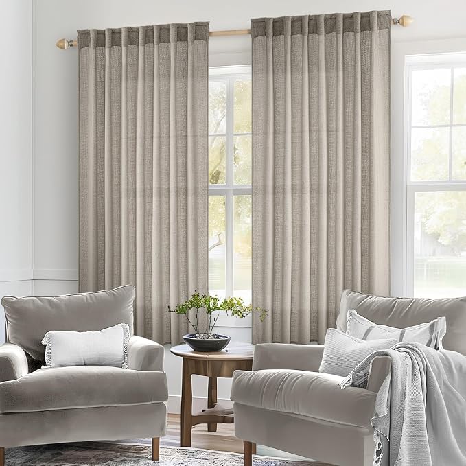 MIULEE Burlywood Birch Linen Curtains 52x45 Inch Long 2 Panels - Image 2