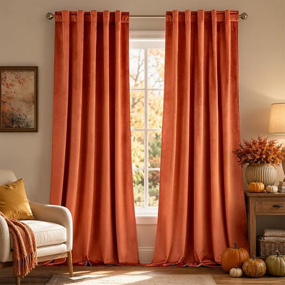 MIULEE Velvet Curtains 52x84 inches 2 Panels Fall Orange Blackout Curtains | by MIULEE