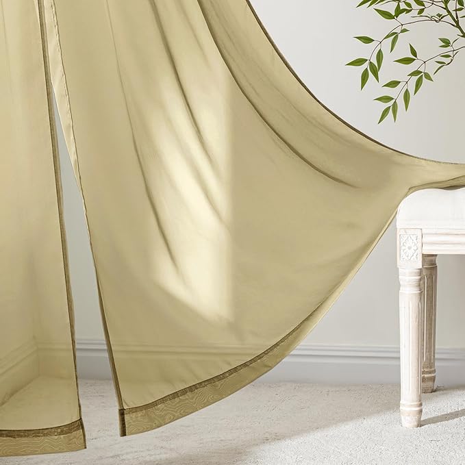 MIULEE Gold Sheer Curtains 63 Inches Long 4 Panels 42 x 63 Inches | Light - Image 7