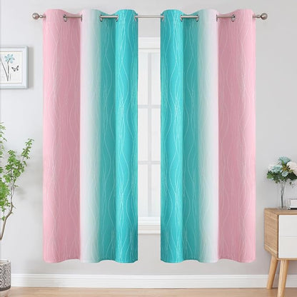 Pink and Teal Ombre Blackout Curtains - Image 2