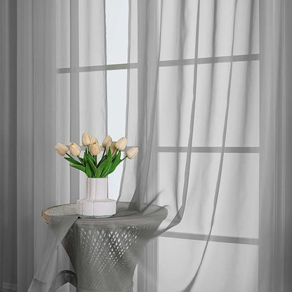 Charcoal Grey Sheer Curtains 63 Inch Length 2 Panels, Rod Pocket Light - Image 8