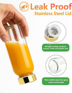 Zukro Glass Water Bottles with Lids 10 oz, Reusable Clear Juice Bottles With Stainless Steel Airtight Cap for Juicing, 100% Leak Proof Juice Drinking Jar for Ginger and Milk, BPA Free