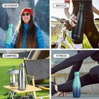 Insulated Water Bottle,2 Pack-12oz Stainless Steel Water Bottles with straw lid,Metal Sports Water Bottles for Boys,Girls,Double Wall Vacuum BPA-Free Flask for School, Sports (Black-Sliver)