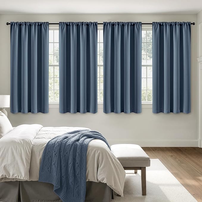 MIULEE 4 Panels Set Stone Blue Blackout Curtains 63 Inch Length Bedroom | by MIULEE