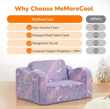MeMoreCool Glowing Lavender Unicorn Kids Chair, 2-in-1 Convertible Kids Couch - Image 6
