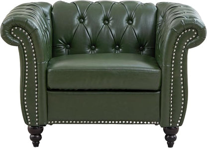 LEVNARY Chesterfield Armchair, Tufted Leather Accent Chair, Mid-Century Modern - Image 8