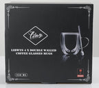 LIBWYS 4 Pack 250ml Double Walled Glass Coffee Mugs with 4 Spoons, Cappuccino Latte Tea Cups with Handle, Heat Resistant Drinking Glasses