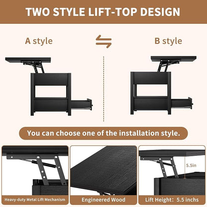 SYESWAY 42'' Lift Top Coffee Table, 4-in-1 Multifunctional Lift Coffee Table - Image 4