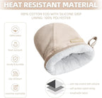Mini Oven Mitts, Kitchen Oven Gloves Kitchen Mittens 500 Degrees Heat Resistant Baking Gloves, Non-Slip Silicone Surface with Hanging Loops Hot Gloves for Cooking, Baking, BBQ 1 Pair-Khaki