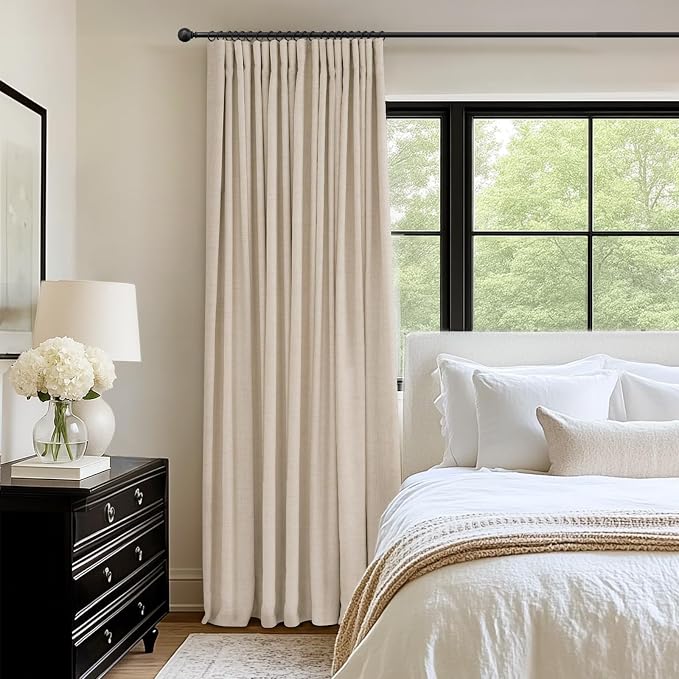 INOVADAY Linen Textured 100% Blackout Sliding Door Curtains 102x90 Oatmeal | 1 - Image 5