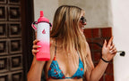 HYDRO CELL Stainless Steel Insulated Water Bottle with Straw - For Cold & Hot Drinks - Metal Vacuum Flask with Screw Cap and Modern Leakproof Sport Thermos for Adults (White/Pink 24oz)