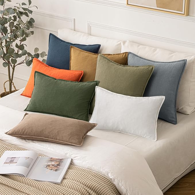 MIULEE Decorative Linen Euro Sham Pillow Covers 24x24 Deep Blue | Boho - Image 5