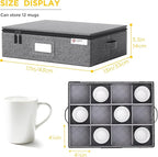 YearningHome Cup and Mug Storage Box with Hard Shell and Dividers for Coffee Mugs,Tea Cups and Glasses,Stackable Storage Organizers with Lid,Handles,Zips and Lable for Moving,Holds 12,2 Pack, Grey