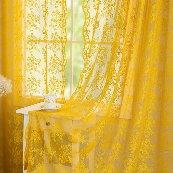 YJ YANJUN Vintage Lace Curtains 108 Inches Long- Retro Floral Mid Century by YJYANJUN