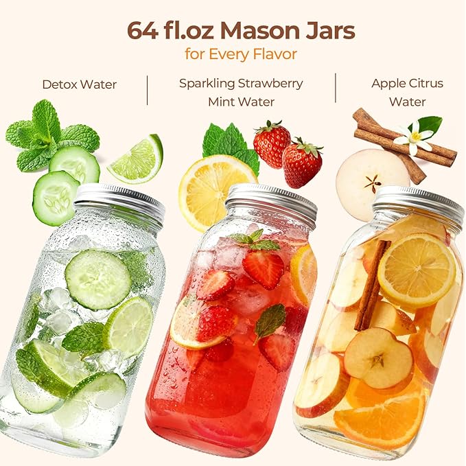 ComSaf Large Mason Jars 64oz Half Gallon 3 Pack, Wide Mouth Mason Jars with Lids and Seal Bands, Glass Canning Jars for Pickling, Jam, Jelly, Salad, Desert, Shower Wedding Favors