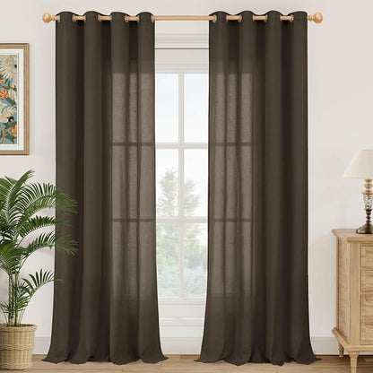 YoungsTex Brown Linen Semi Sheer Curtains 90 Inches Length by YoungsTex