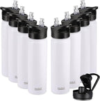 HASLE OUTFITTERS Insulated Water Bottle 22 oz Double Wall Stainless Steel Water Bottle Wide Mouth with Straw Lid & Spout Lid Keeps Cold or Hot(White,8)