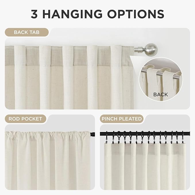 Joydeco Linen Curtains 120 inch Length 2 Panel Set, Light Filtering Curtain - Image 5