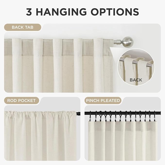 Joydeco Linen Curtains for Living Room, Light Filtering Rod Pocket Back Tab - Image 5