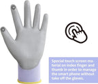 DULFINE Work Gloves for Men PU Coated 12 Pairs Bulk Pack,Purple Seamless Knit Glove with thin Polyurethane,Two Finger Touchscreen, for Men and Women, Ideal for Light Duty Work. (Large)