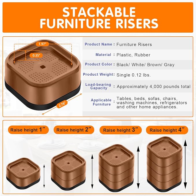 shouwuhho 9 Pack Furniture Risers Adjustable Bed Risers Heavy Duty Lifts Height - Image 2
