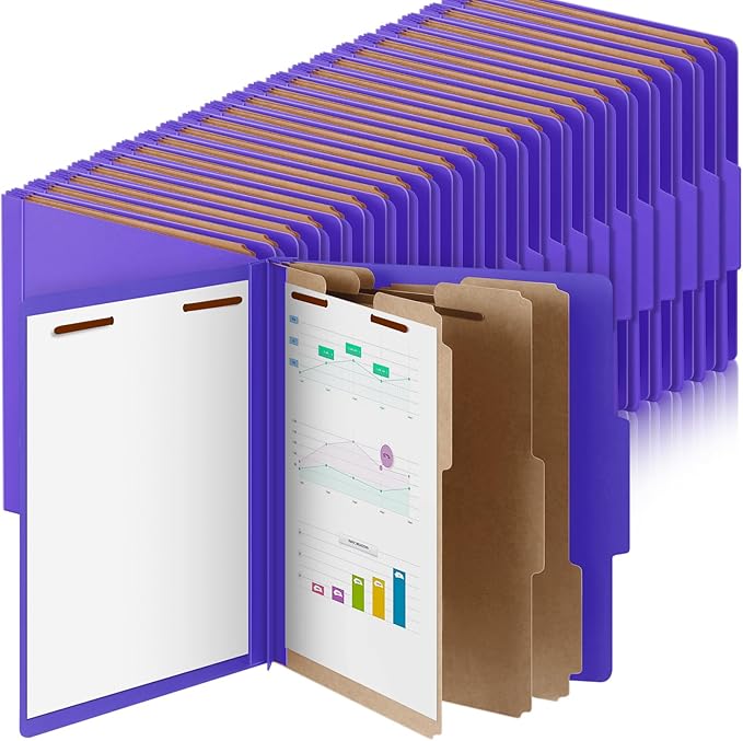 48 Pcs Classification Folders Letter Size, Back to School Supply for Teacher, Student, 3 Dividers Pressboard File Folder Bulk with 2 Fasteners, 3.5 Inch Expanding File Organizer (Purple)