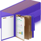 60 Pcs Classification Folders Letter Size, Back to School Supply for Teacher, Student, 3 Dividers Pressboard File Folder Bulk with 2 Fasteners, 3.5 Inch Expanding File Organizer (Purple)